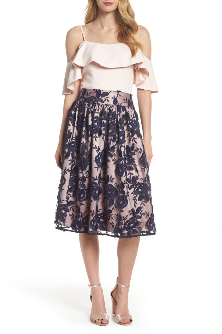 Embroidered Midi Skirt, Alternate, color, NAVY