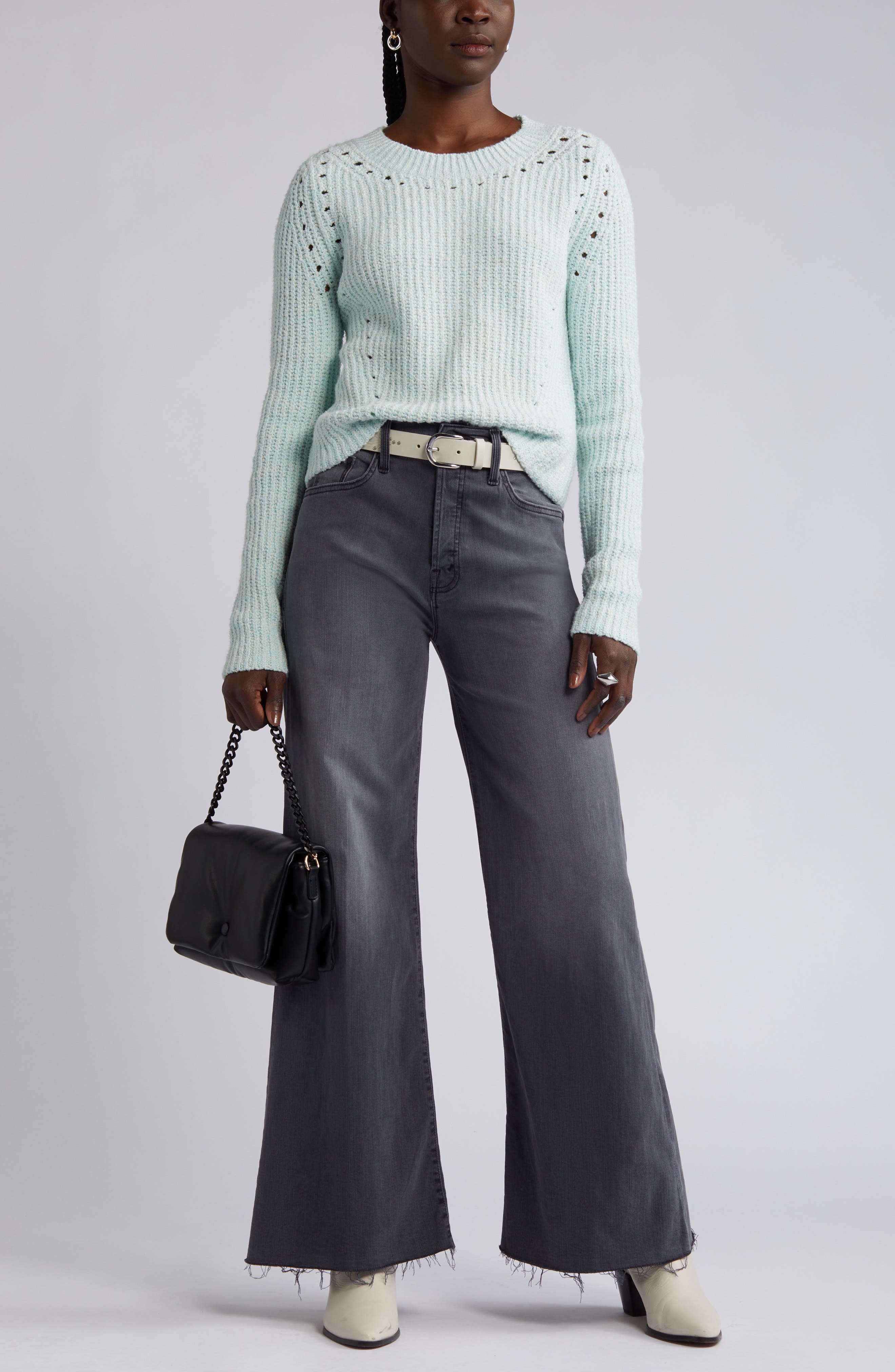 Open Edit Marl Open Stitch Crewneck Sweater (Women) | Nordstromrack