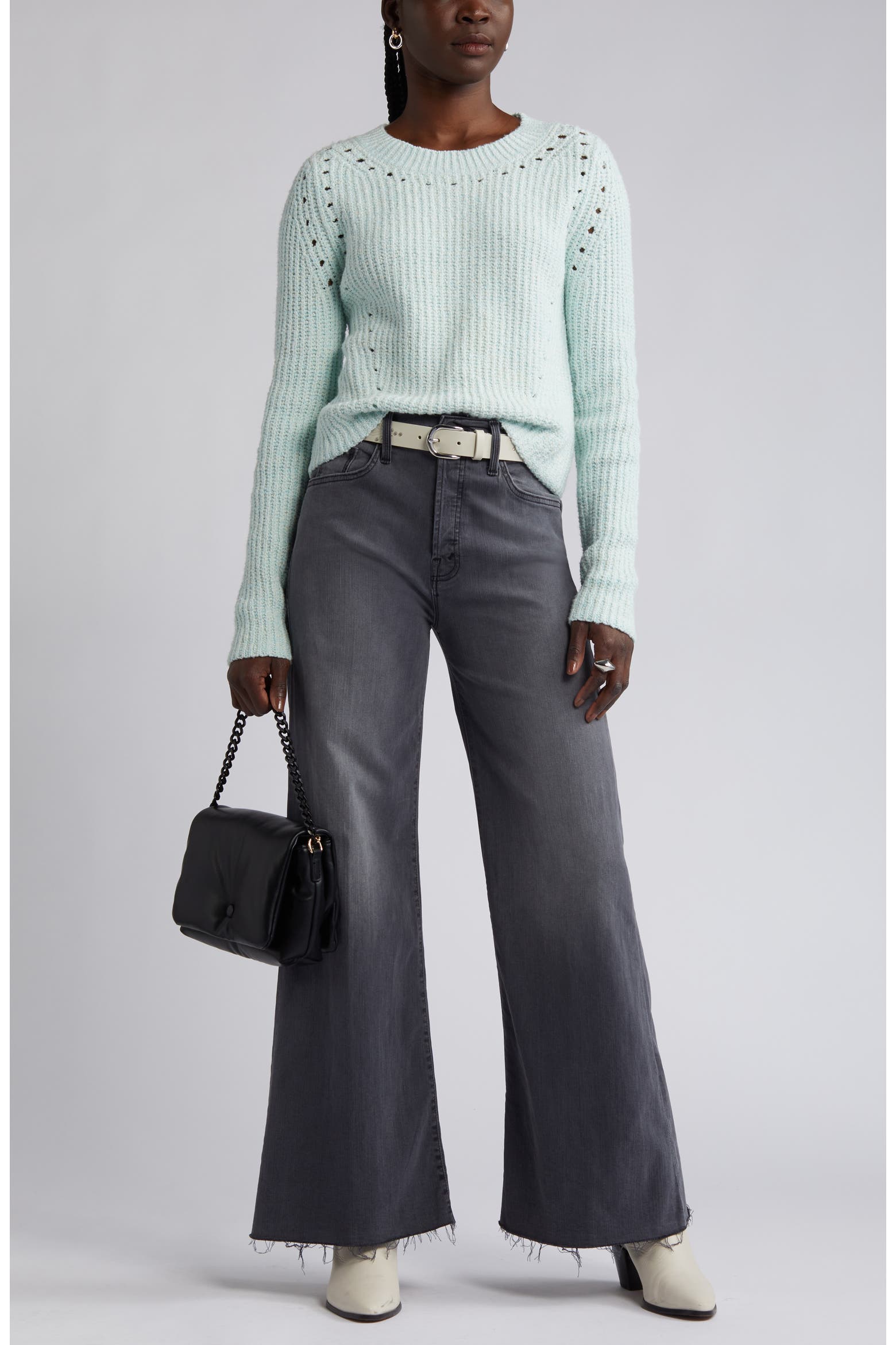 Open Edit Marl Open Stitch Crewneck Sweater (Women) | Nordstromrack