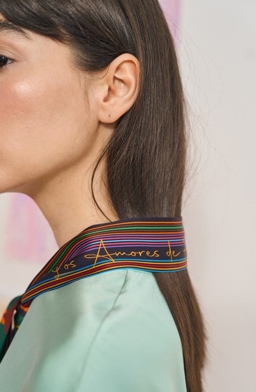 Lost Pattern Frida Garden Print Skinny Silk Scarf In Multi