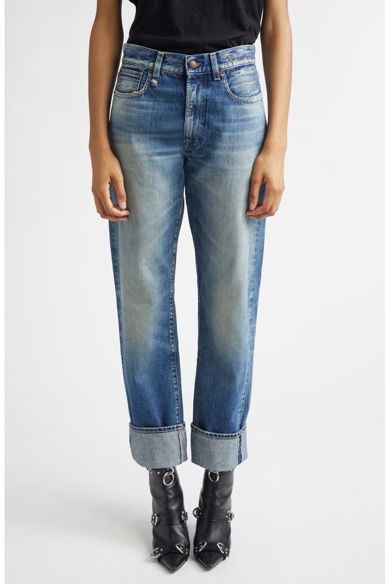 Cuffed Boyfriend Jeans, Main, color, ABYSS SELVEDGE BLUE