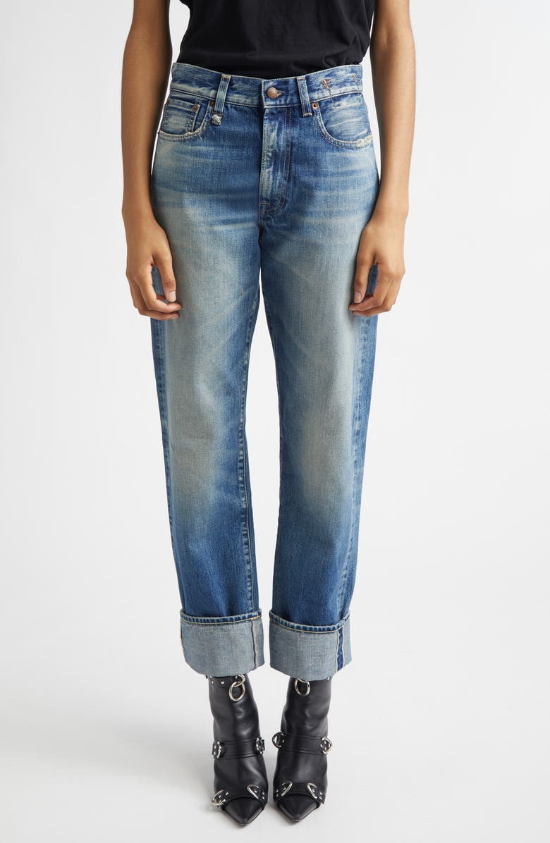 R13 Cuffed Boyfriend Jeans, Main, color, Abyss Selvedge Blue