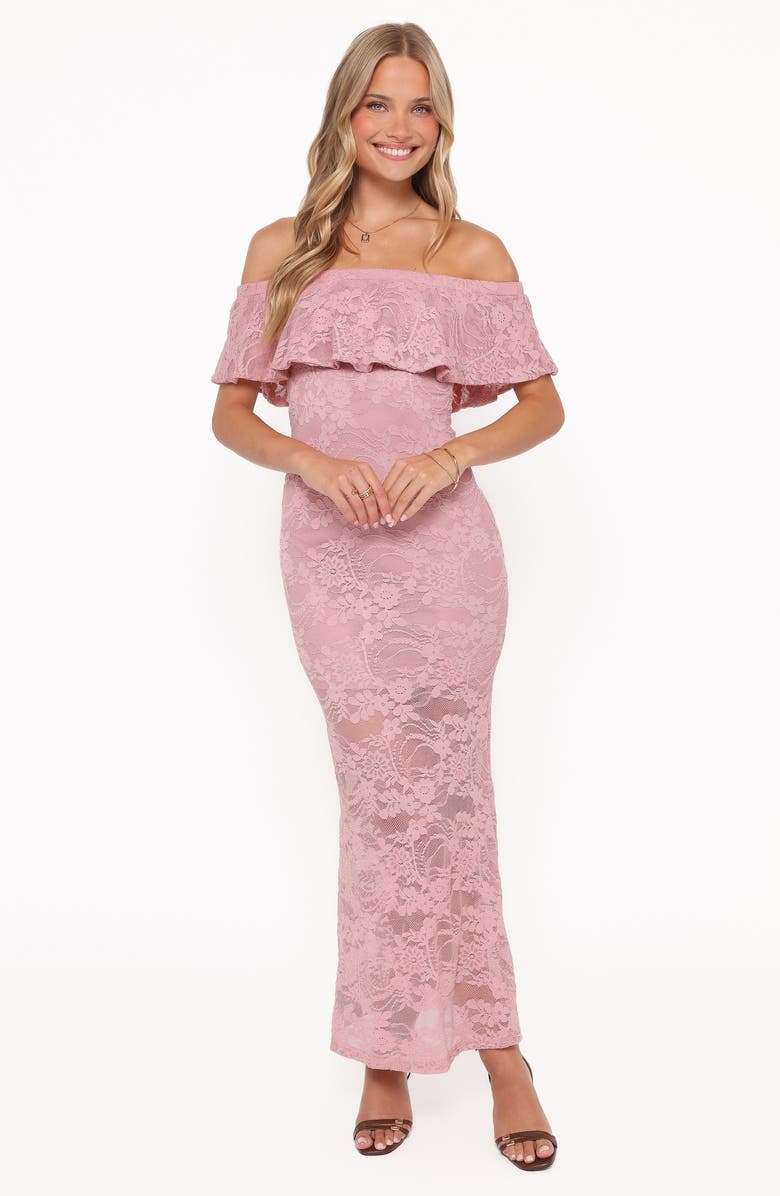 Petal & Pup Mirelle Off the Shoulder Lace Maxi Dress, Alternate, color, Pink