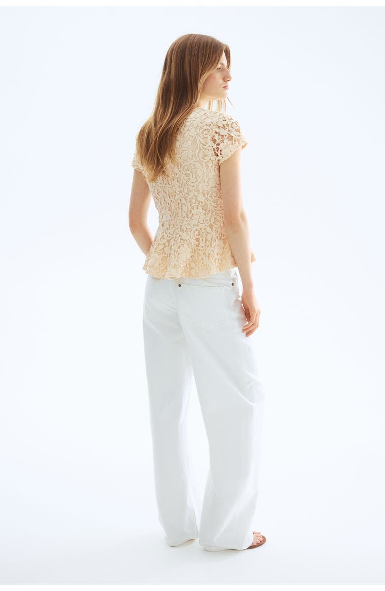 H&M Crochet-look Peplum Top, Alternate, color, Cream