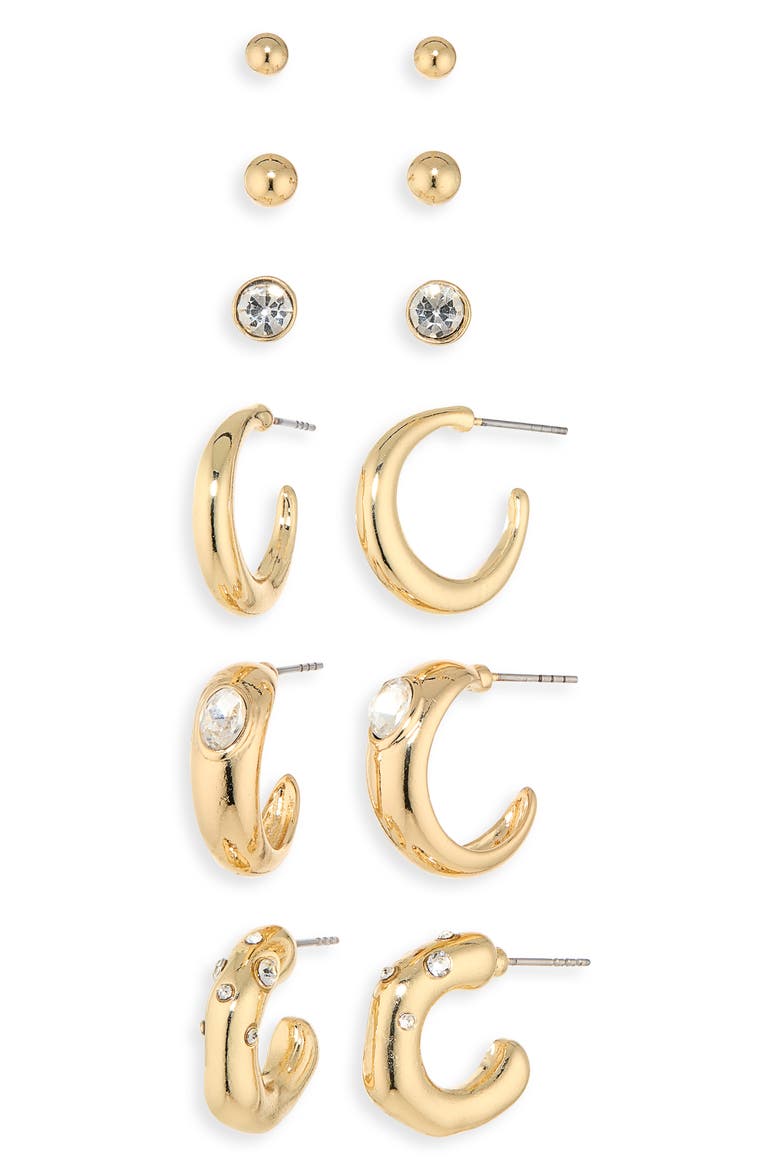 9-Pack Assorted Stud & Hoop Earrings, Main, color, GOLD