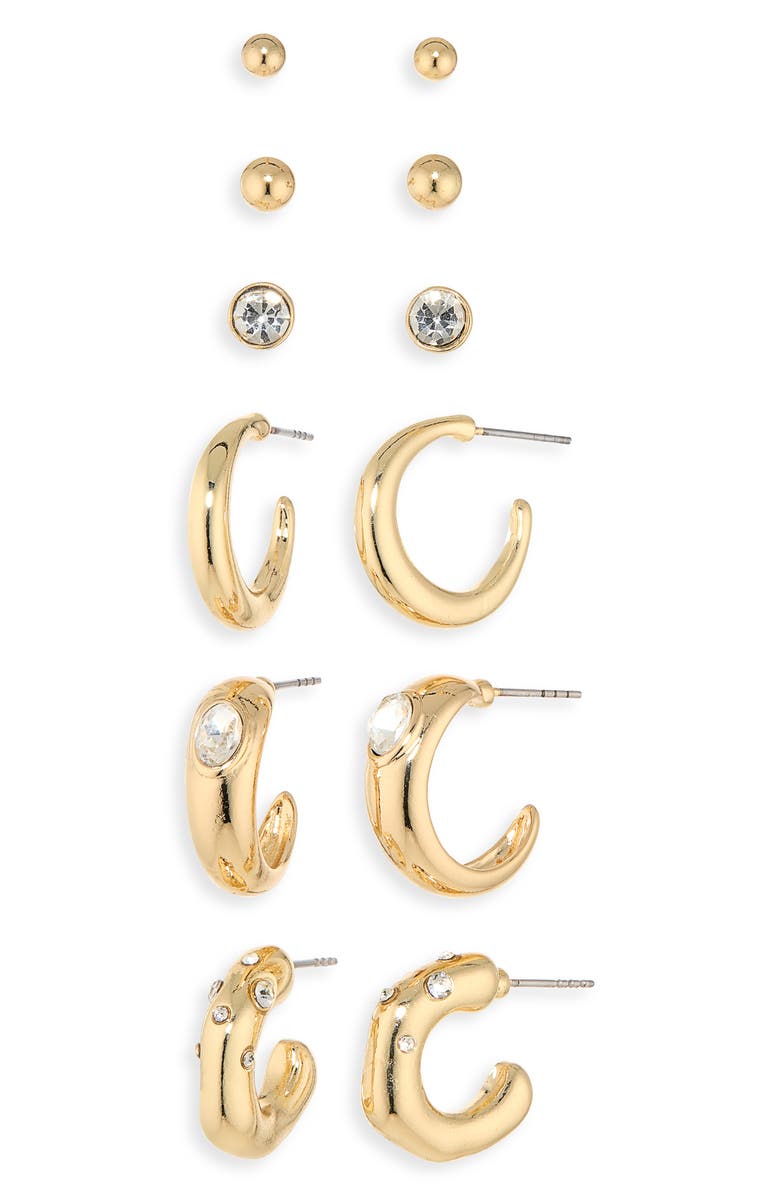NATASHA 9-Pack Assorted Stud & Hoop Earrings, Main, color, Gold