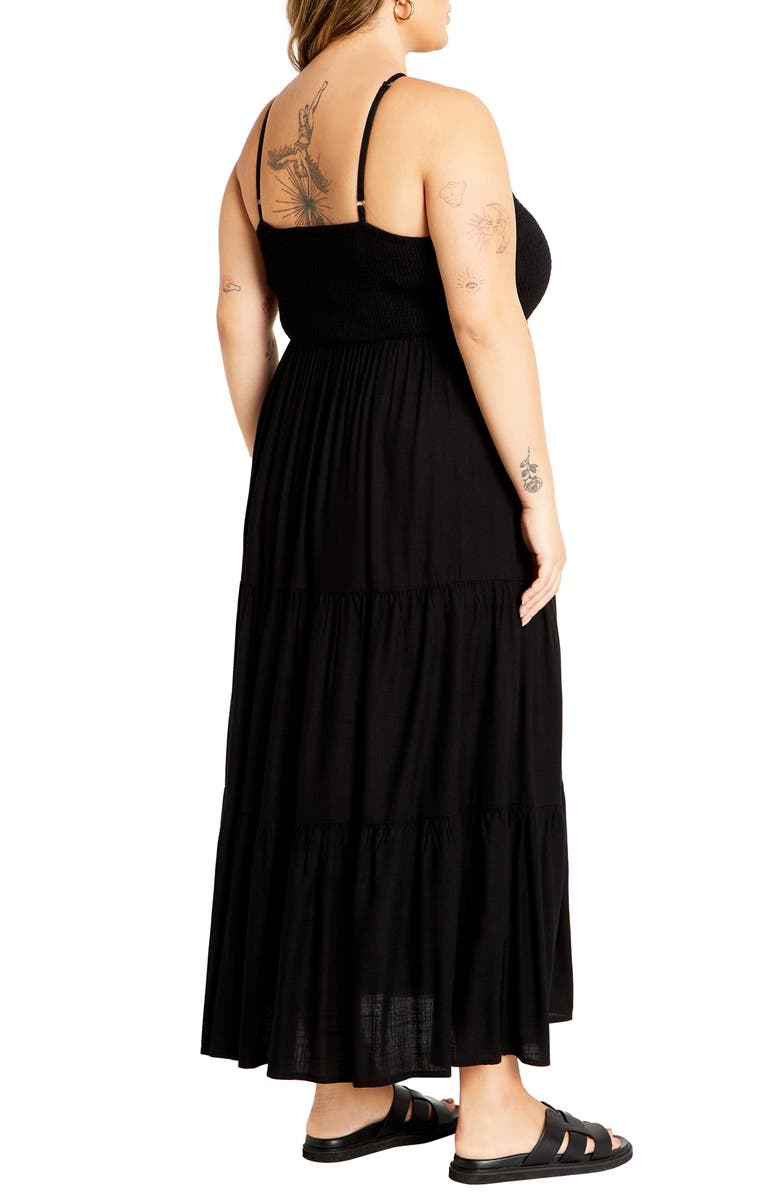 City Chic Tahitian Halter Tiered Maxi Dress, Alternate, color, Black