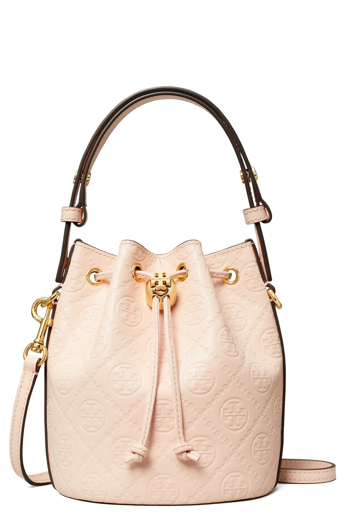 Mini T Monogram Debossed Bucket Bag, Main, color, BLUSH