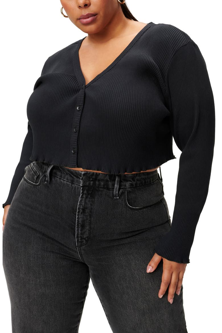 Essential Ribbed Crop Cardigan, Alternate, color, BLACK001