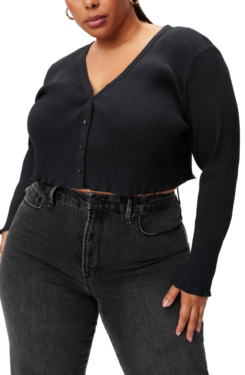 Good American Essential Ribbed Crop Cardigan, Alternate, color, 