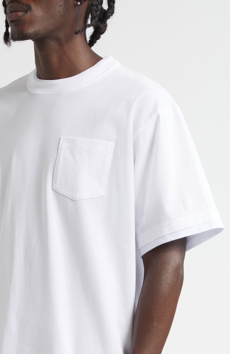 Sacai Layered Cotton Jersey Pocket T-Shirt, Alternate, color, White
