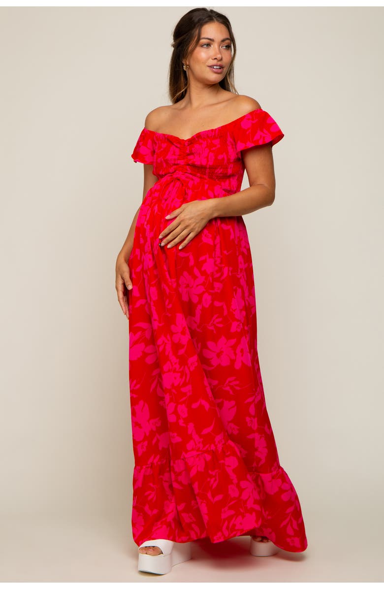 PinkBlush Floral Smocked Cinched Top Maxi Dress, Alternate, color, Red