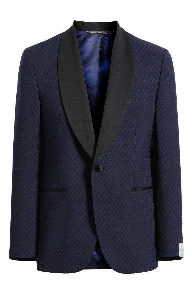 Jack Victor Ethan Diamond Jacquard Wool Dinner Jacket, Alternate, color, Navy