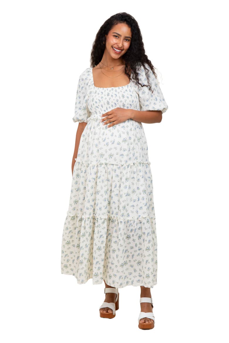Floral Smocked Ruffle Tiered Maxi Dress, Main, color, Blue