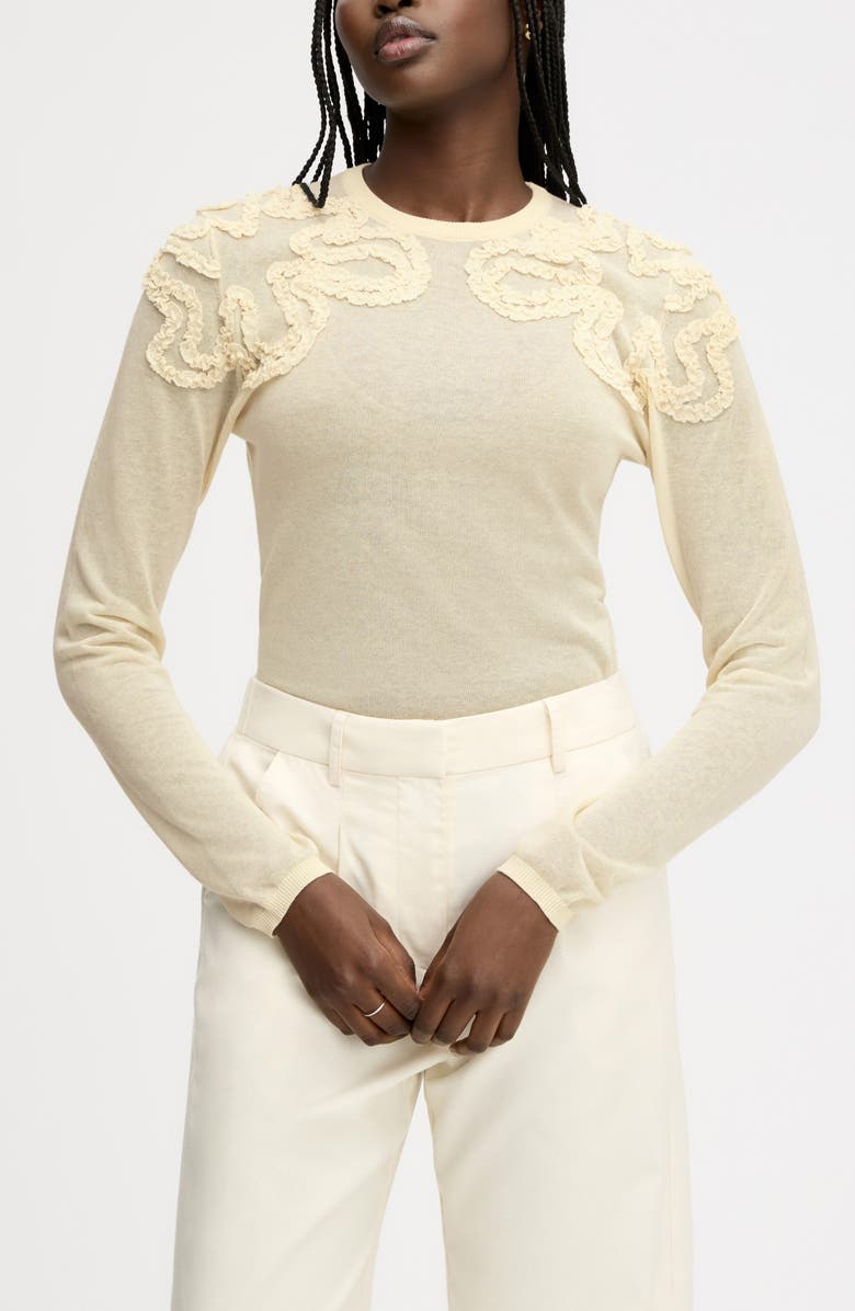 Sam Edelman Ruffle Trim Sweater, Main, color, Almond
