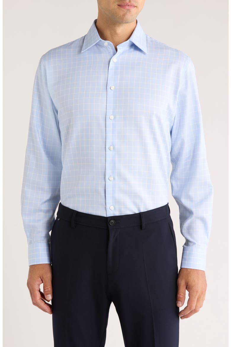 Traditional Fit Check Premium Non-Iron Cotton Dress Shirt, Main, color, LIGHT BLUE ANGELO PANE