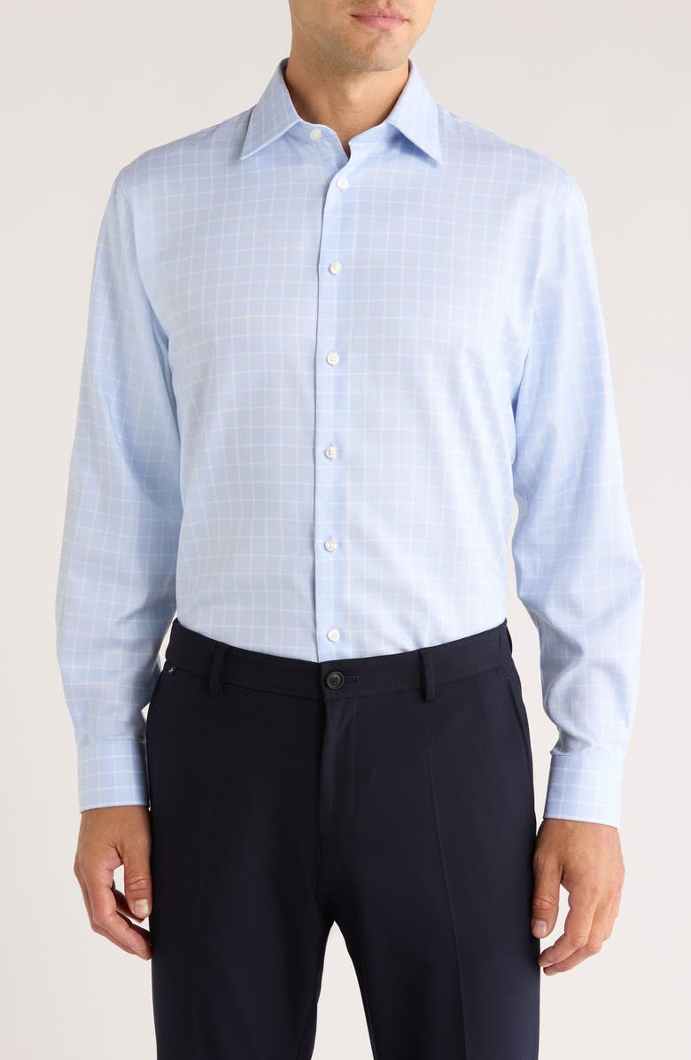 Nordstrom Traditional Fit Check Premium Non-Iron Cotton Dress Shirt, Main, color, Light Blue Angelo Pane