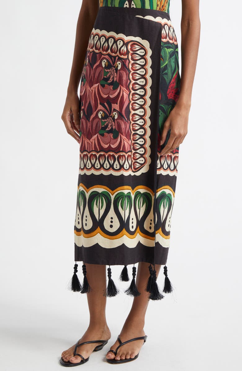 FARM Rio Coconut Tree Mixed Scarf Print Strapless Linen Blend Dress, Alternate, color, 