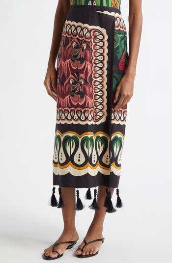 FARM Rio Coconut Tree Mixed Scarf Print Strapless Linen