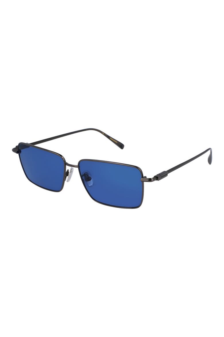 Gancini Evolution 57mm Rectangular Sunglasses, Alternate, color, DARK GUN/ BLUE