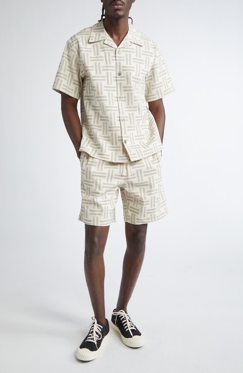 KENZO Weave Print Stretch Cotton Button-Up Shirt, Alternate, color, 