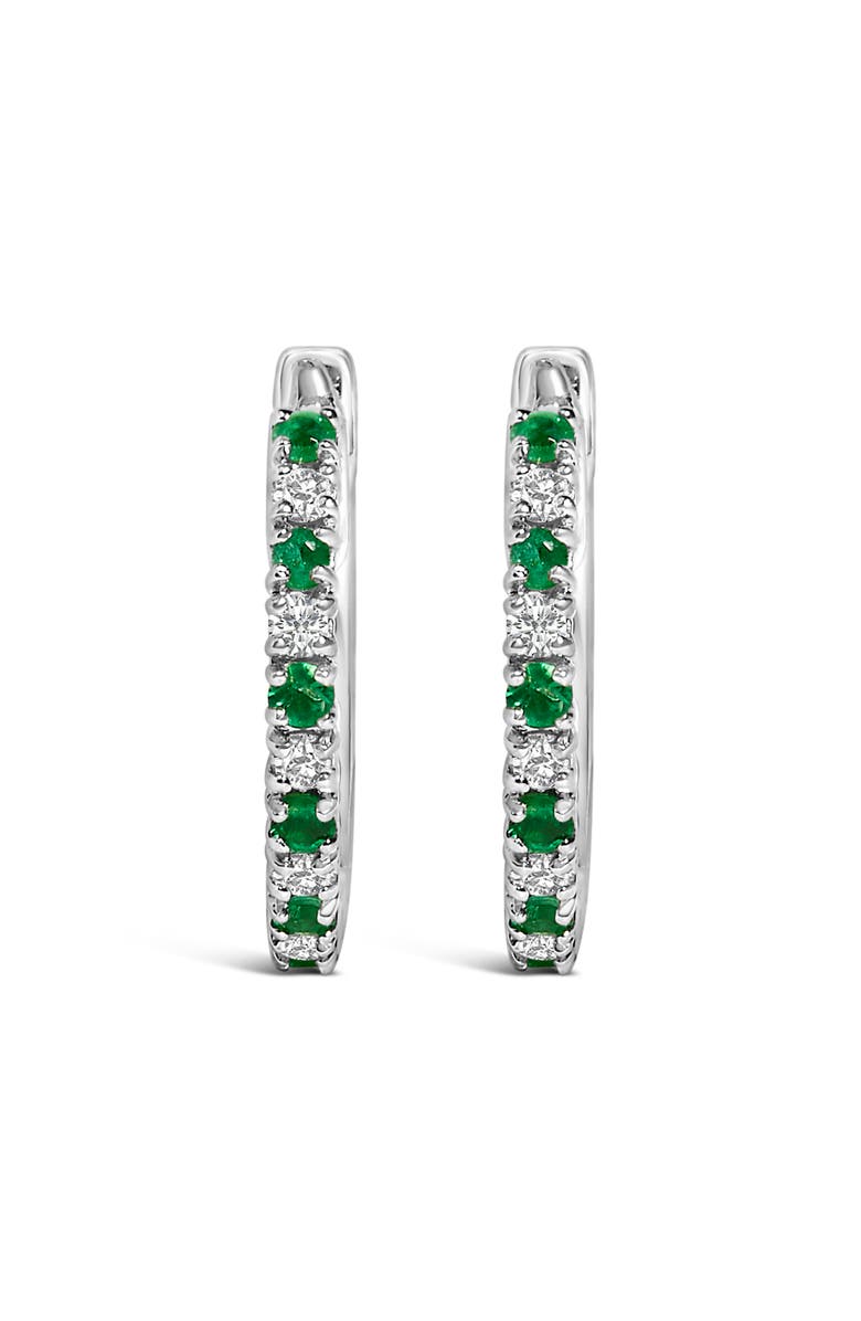 Haus of Brilliance 10K White Gold Alternating Emerald 1/10 Ct Diamond Huggy Hoop Earrings, Alternate, color, White