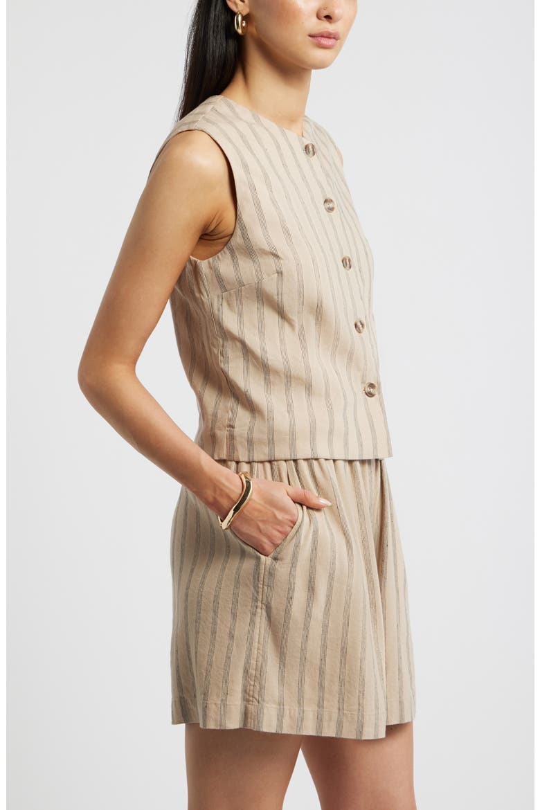 Stripe Linen Blend Vest, Alternate, color, TAN- BLACK SONJAY STRIPE