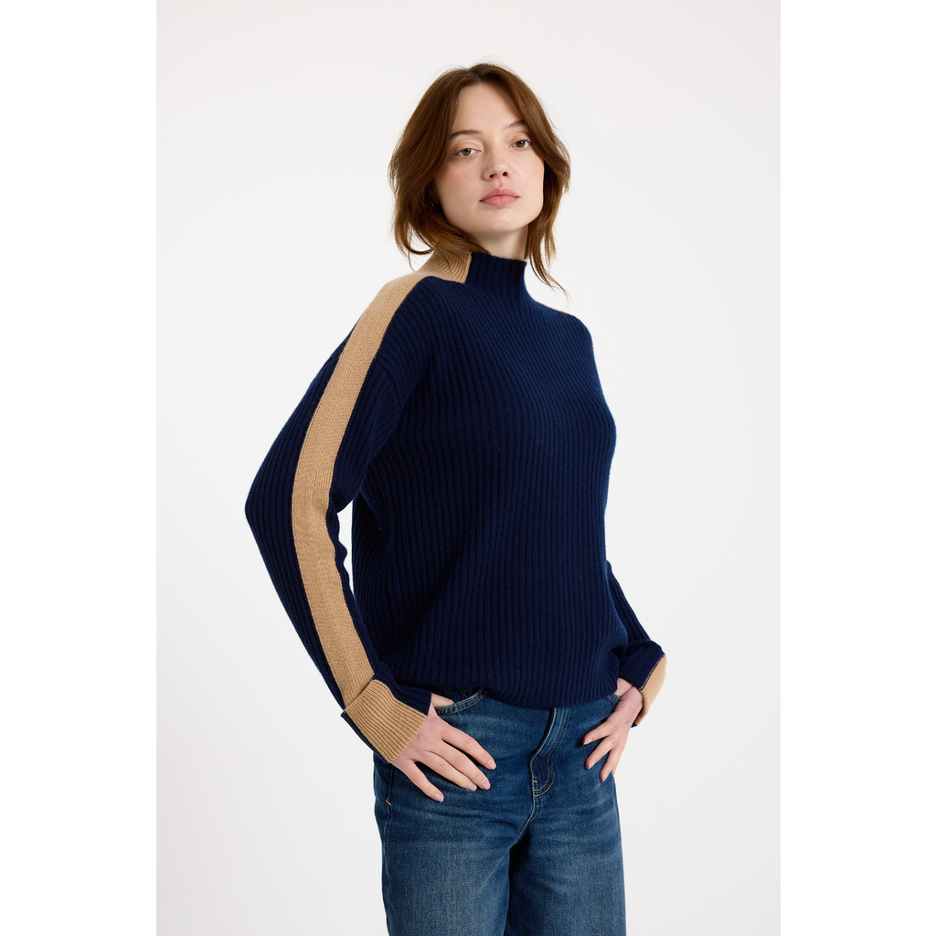 Brodie Pure Cashmere Chamonix Mock Neck 100% Cashmere Sweater In Blue