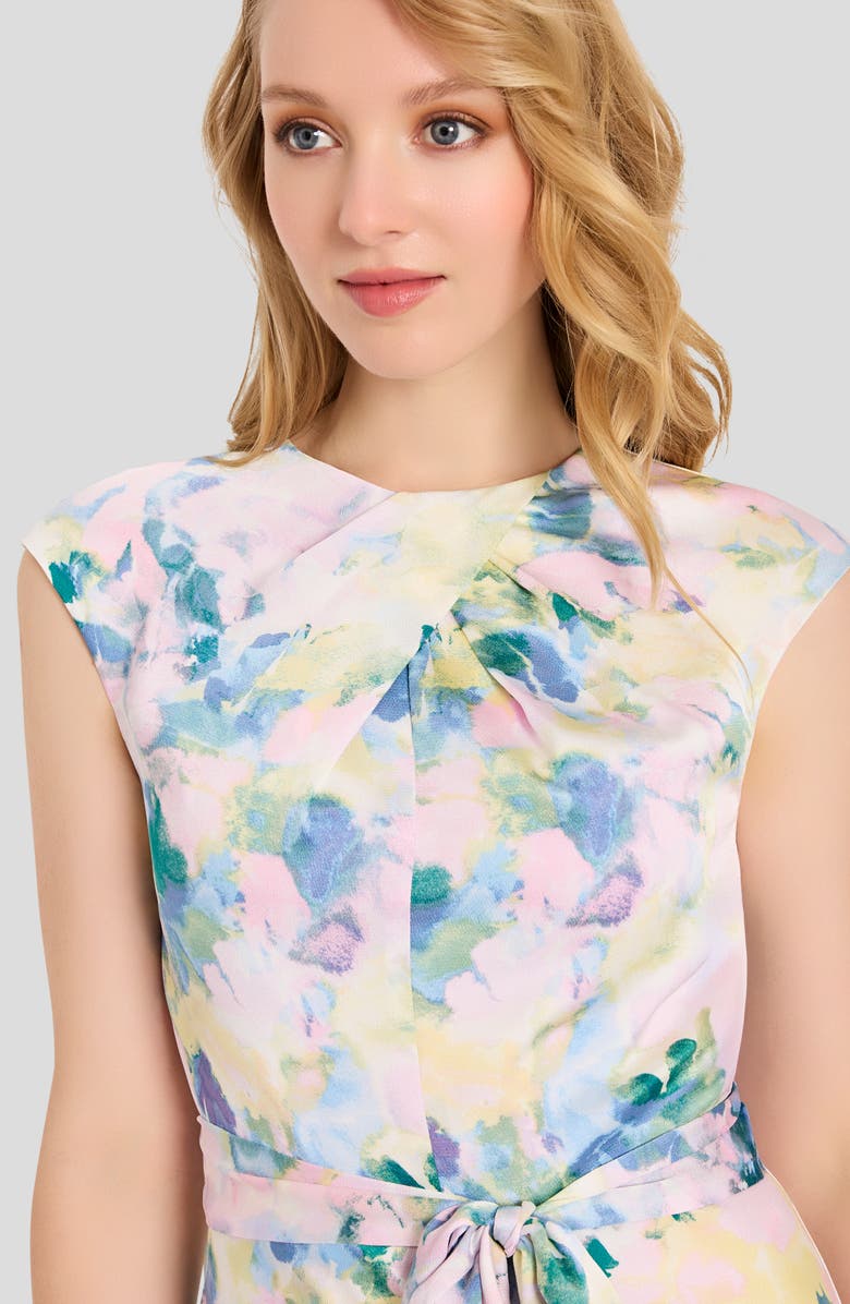 Tahari ASL Abstract Print Cross Neck Sleeveless Midi Dress, Alternate, color, Blush Buttercup