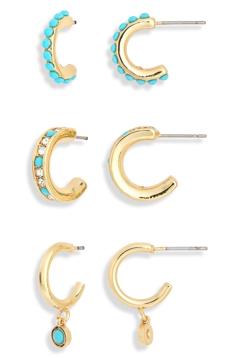 Got the Blues Set of 3 Huggie Hoop Earrings, Alternate, color, TURQUOISE