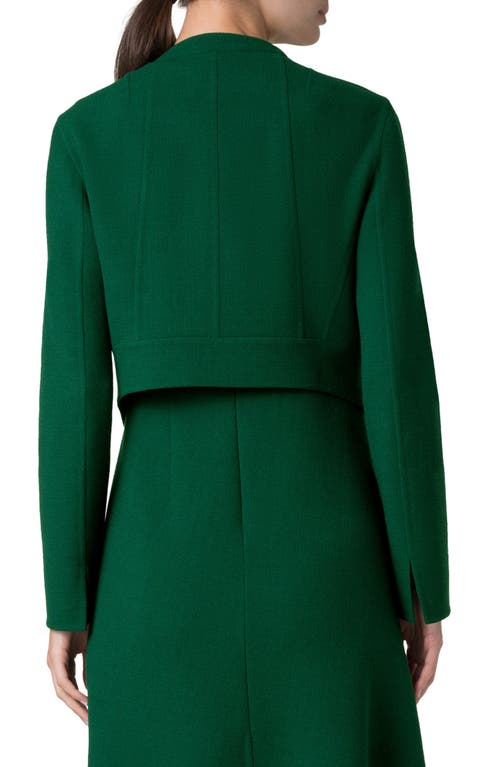 Akris Ariel Asymmetric Virgin Wool Crepe Crop Jacket In Pine Green