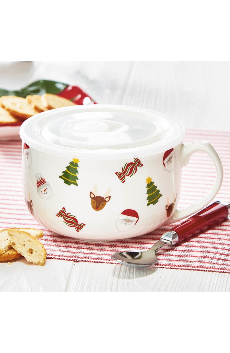 tag Holiday Cheer Soup Mug with Lid - Multicolor Bone China, Alternate, color, Multicolored