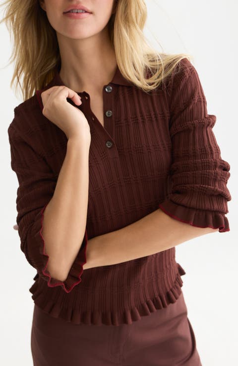 Ripple Stitch Polo Sweater