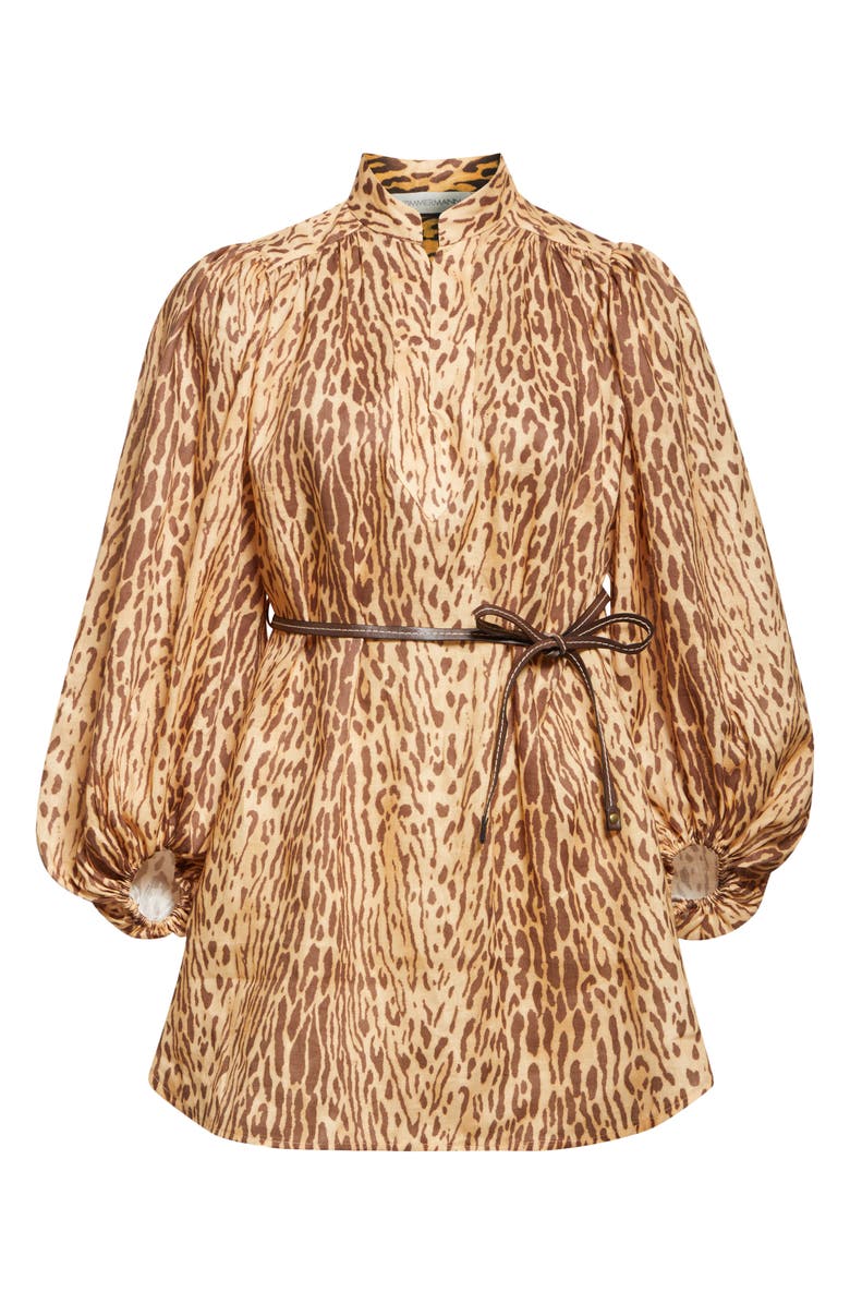 Zimmermann Cascadian Leopard Print Long Sleeve Tunic Dress, Alternate, color, Tan Leopard
