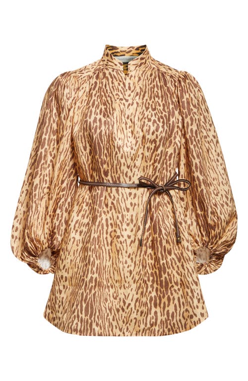Shop Zimmermann Cascadian Leopard Print Long Sleeve Tunic Dress