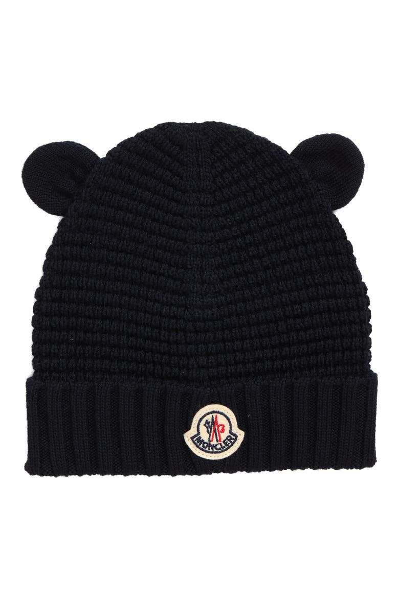 Kids' Teddy Bear Logo Patch Virgin Wool Beanie, Main, color, NAVY
