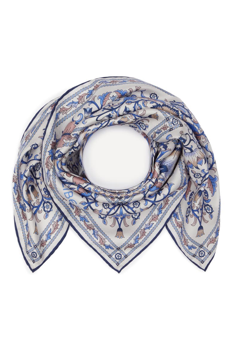 Lodden Silk Square Scarf, Alternate, color, CREAM/BLUE
