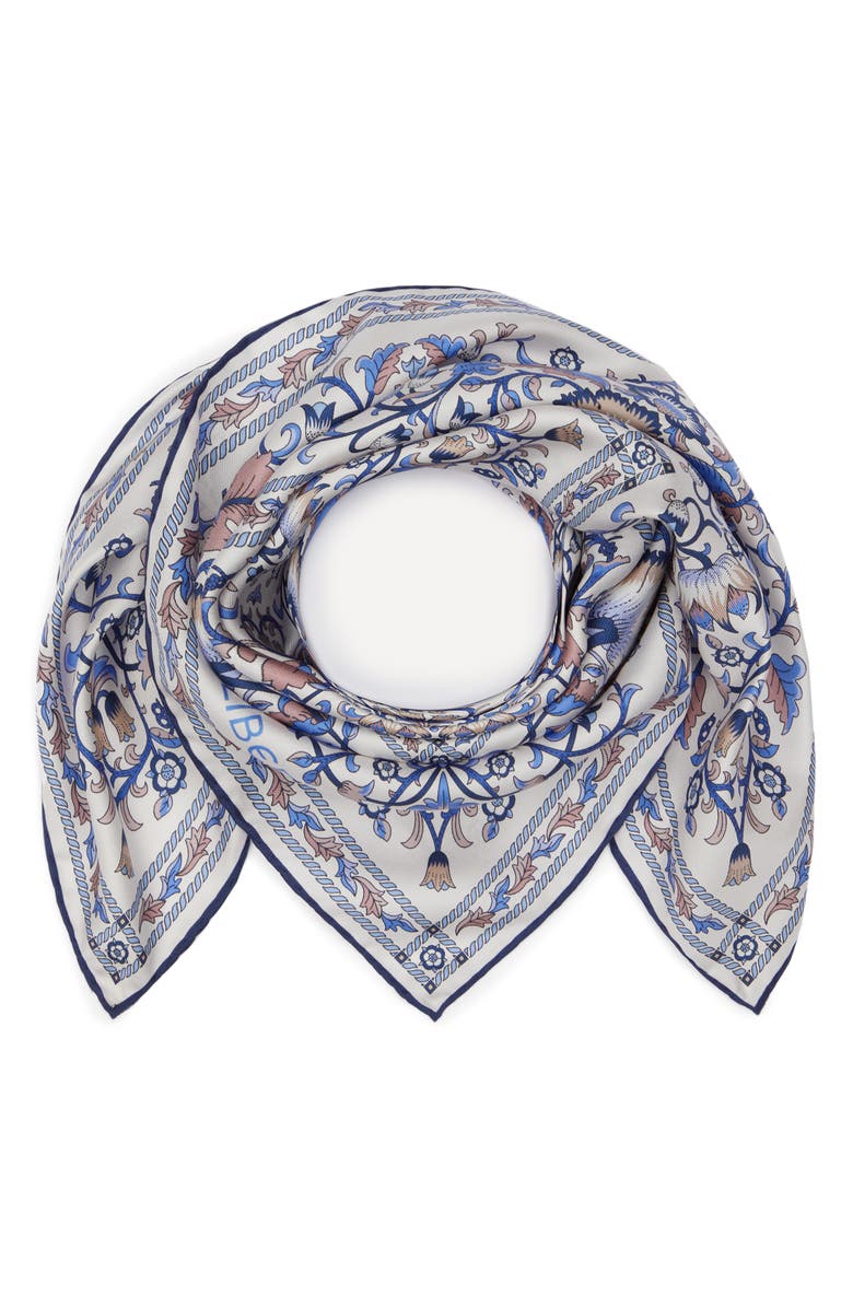 Liberty London Lodden Silk Square Scarf, Main, color, Cream/Blue