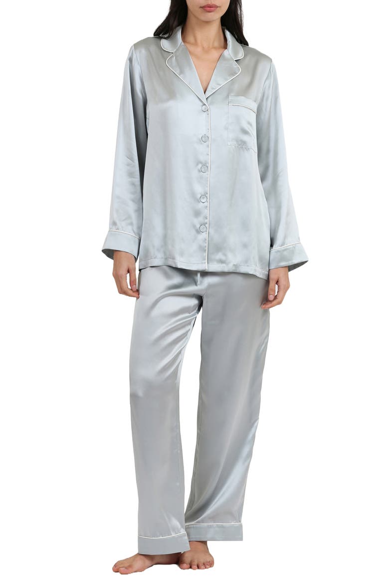 Sylvie Piped Silk Pajamas, Main, color, SAGE