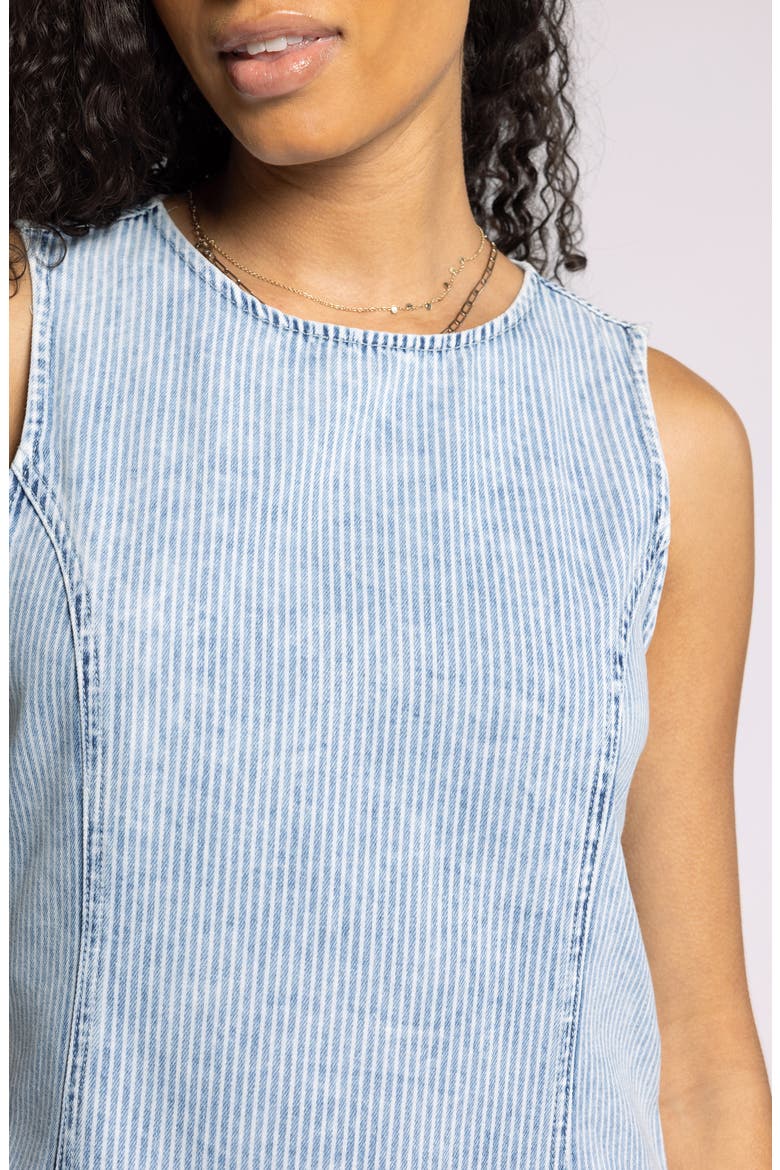 Dahlia Sleeveless Denim Shift Dress, Alternate, color, WASHED INDIGO STRIPE