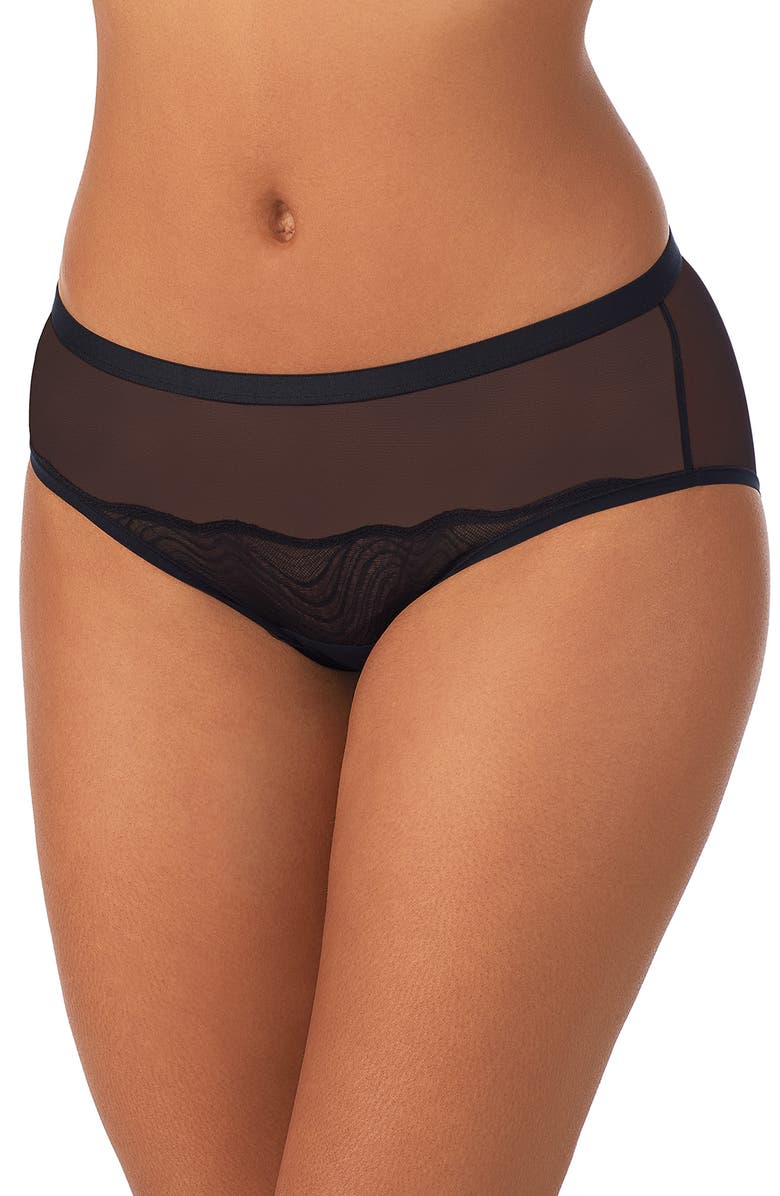 DKNY Wave Lace Trim Mesh Hipster Panties, Main, color, 