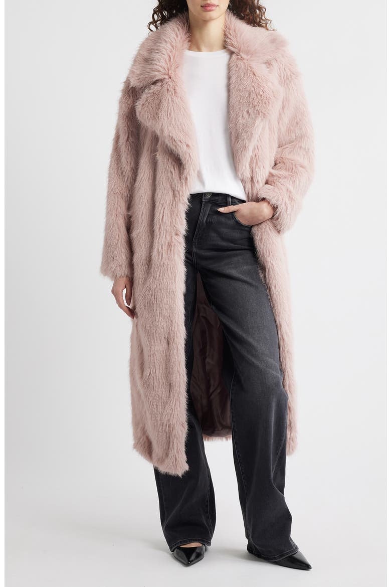 Faux Fur Longline Coat, Main, color, PINK
