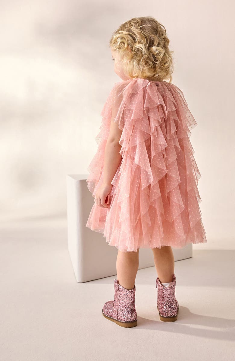 NEXT Kids' Ruffle Dot Mesh Party Dress, Alternate, color, Pink