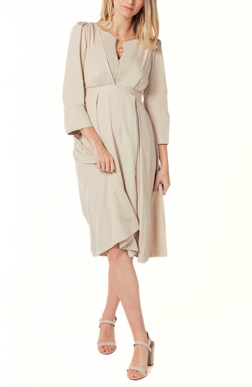 Marion Women's Empire Waist Maternity & Nursing Midi Tea Dress In Tencel In Neutral