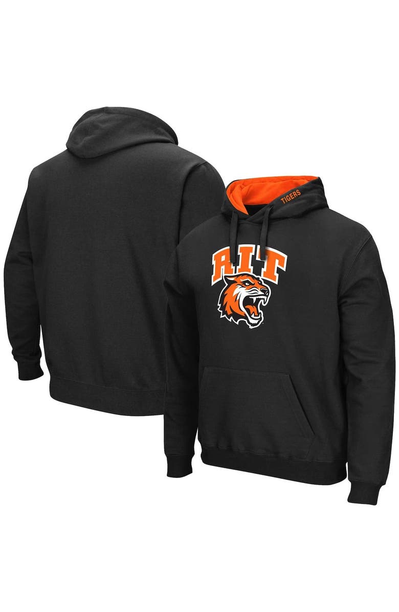 COLOSSEUM Men's Colosseum Black Rochester Institute of Technology Tigers Arch & Logo 3.0 Pullover Hoodie, Main, color, Black