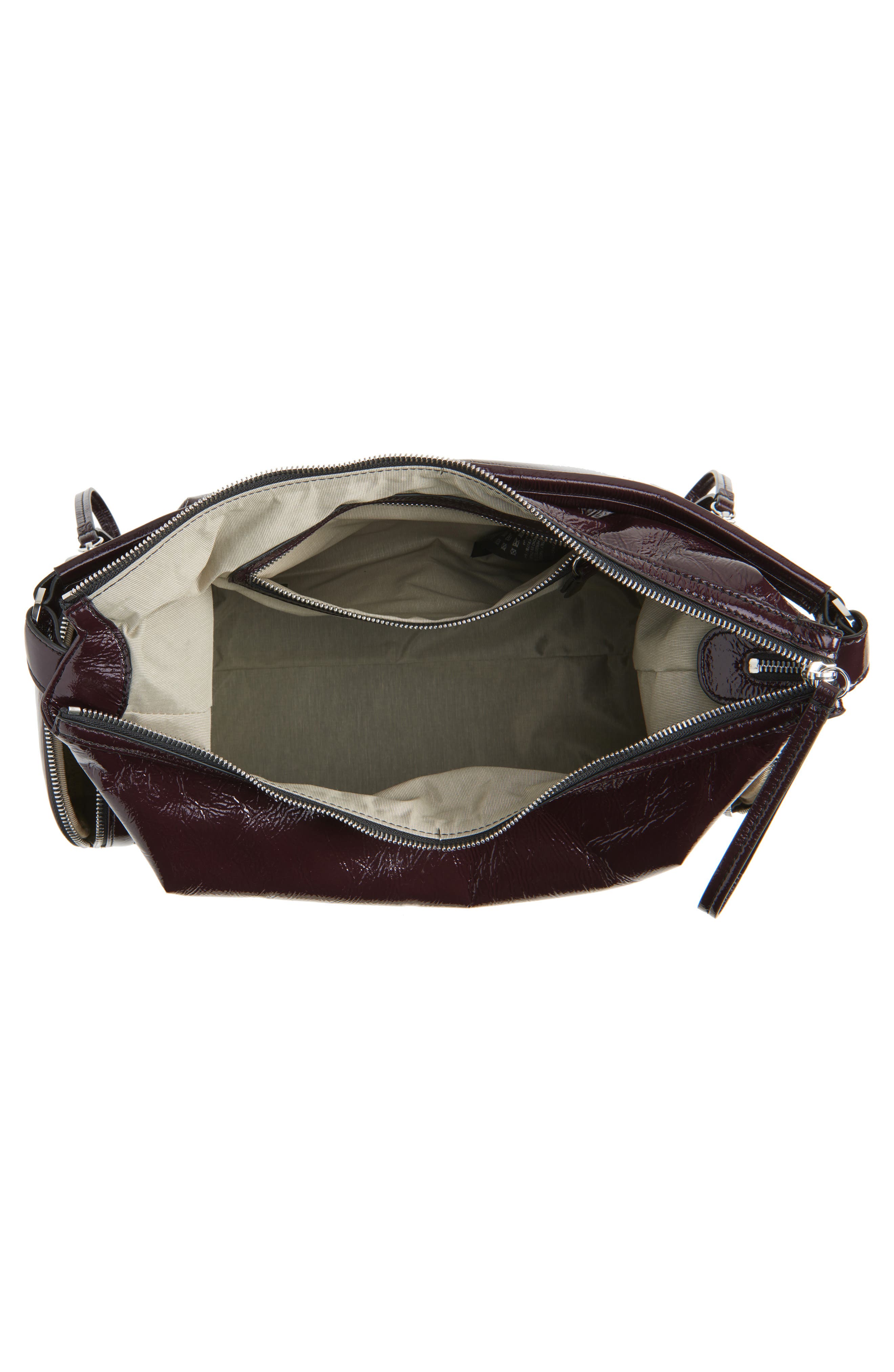 Stella McCartney Dartmoor Crinkled Patent Faux Leather Shoulder Bag, Alternate, color, Shiraz