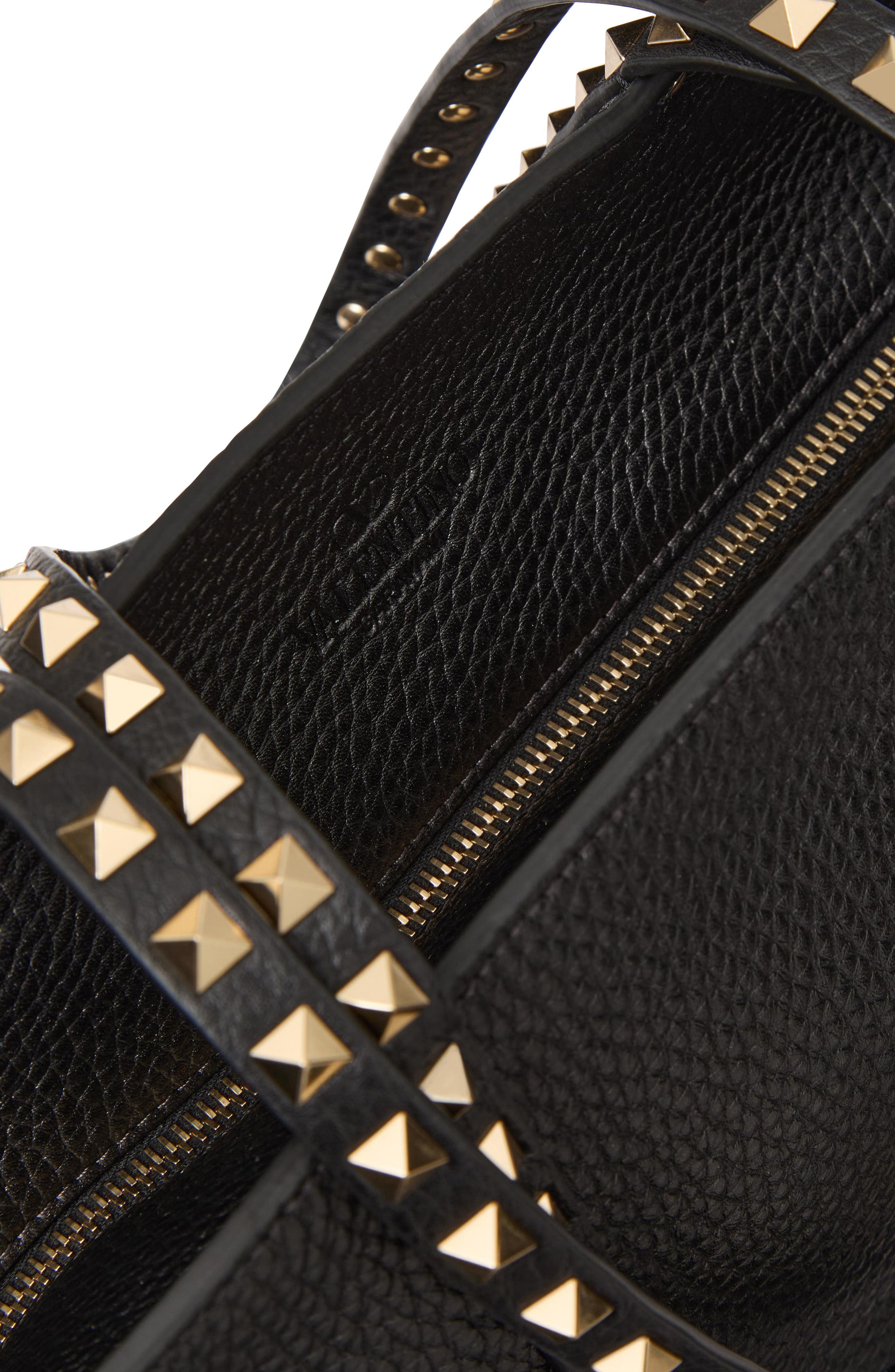 Valentino Garavani Medium Rockstud Leather Tote, Alternate, color, Black