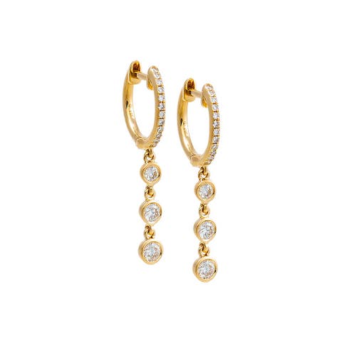 Diamond Triple Bezel Dangling Huggie Earring 14K