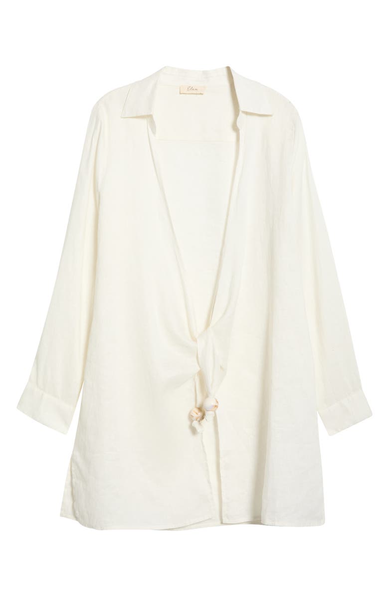 Elan Tie Front Long Sleeve Linen Cover-Up, Alternate, color, White