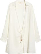 Elan Tie Front Long Sleeve Linen Cover-Up